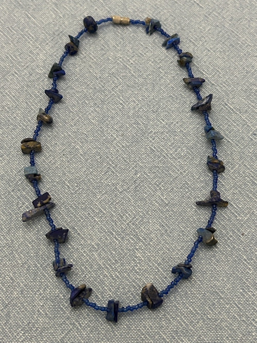 Hand Crafted Blue Lapis Chip Bead Necklace with Small Seed Beads NEW